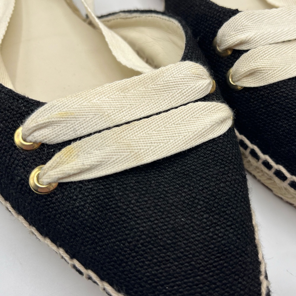 Manolo Blahnik Black and Cream Espadrille Lace-Up Flats - Picture 8 of 8